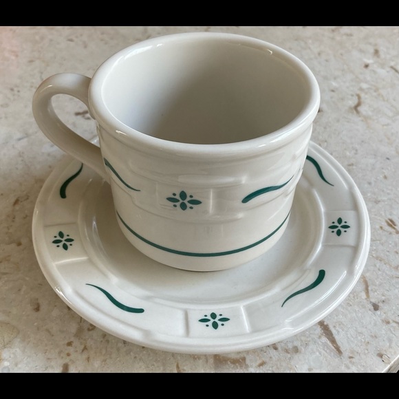 Longaberger Flat Cup & Saucer Set Woven TraditionsHeritage Green
